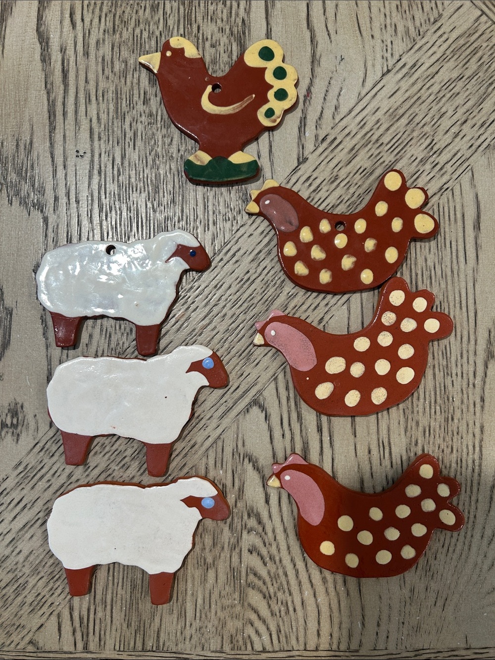 Handcrafted Red Ceramic Chicken and White Sheep  decor